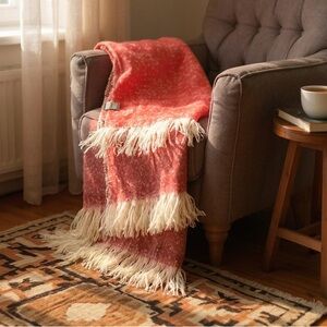 Nordstrom At Home Monogram Colorblock Throw Blanket Fringes Cozy Boho Home Sleep